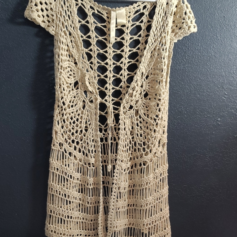 Bohemian Open-Knit Cream Crochet Swim Cover-Up